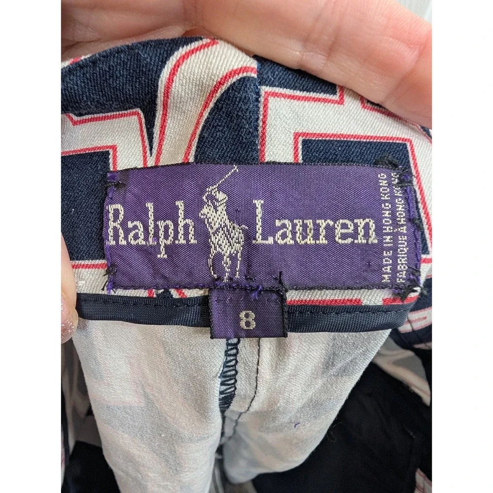 Ralph Lauren Purple Label VTG Navy Blue White Red Geometric Chain Link - Size‎ 8
